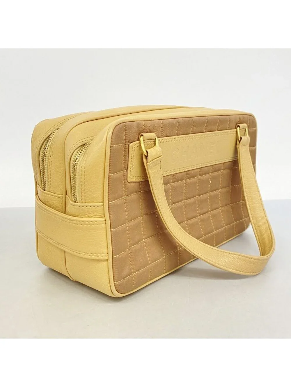 Chanel Handbag Choco Bar Canvas Beige Brown Gold